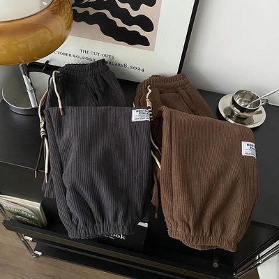 Velvet Casual Trousers for Women High Waist Drawstring Cuffed Harem Long Pants