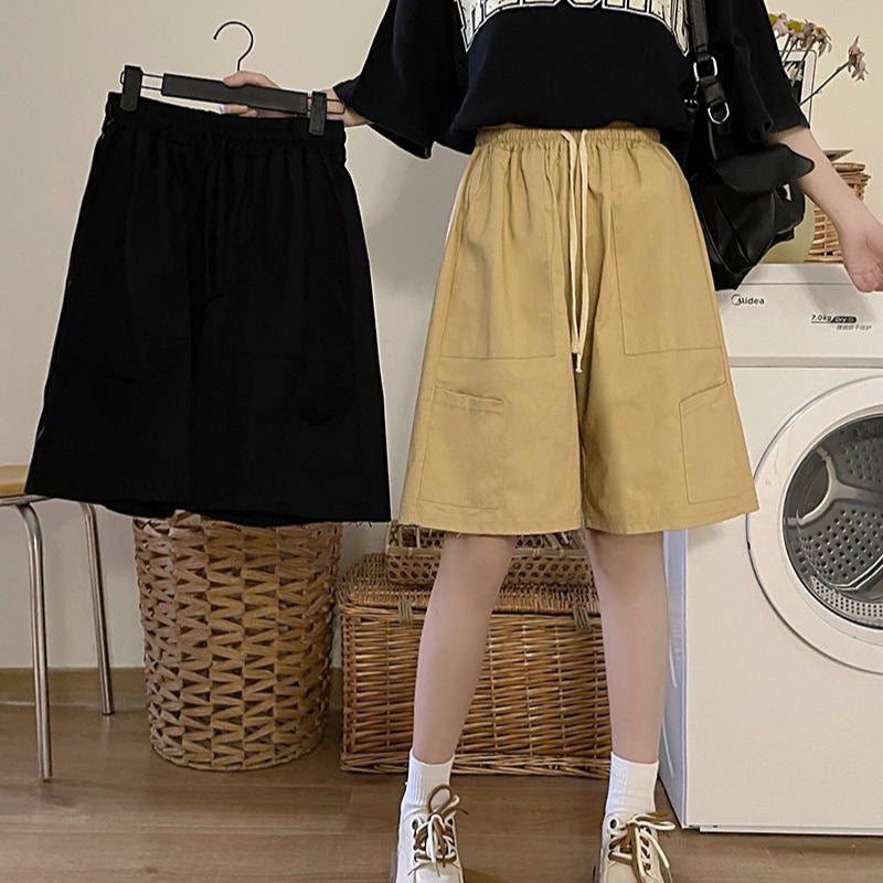 Workwear Wide-Leg Shorts Women Summer Pure Cotton Style High Street Loose Casual Plus Size Versatile Capri Pants