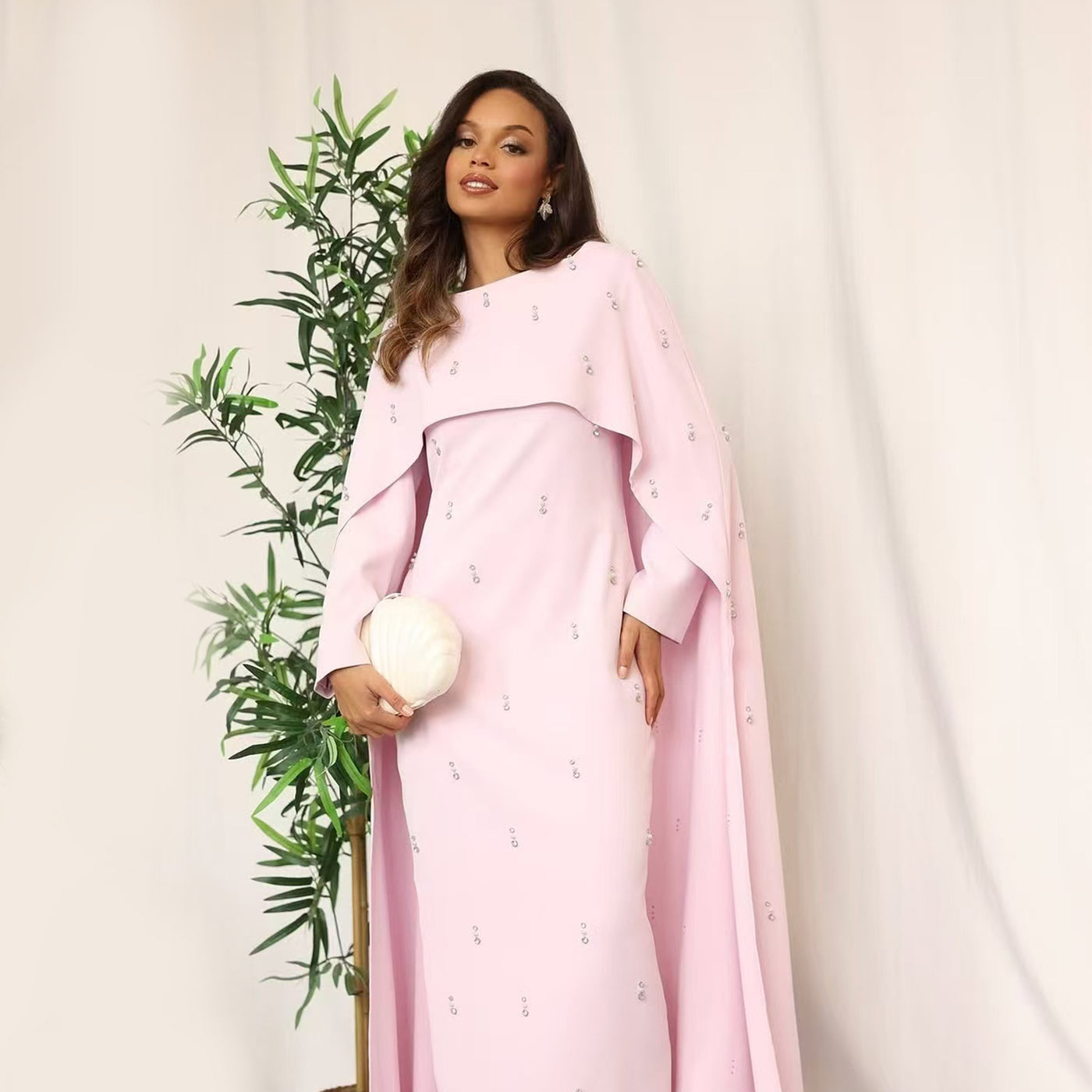 Solid Beaded Dress with Fake Two-Piece Set