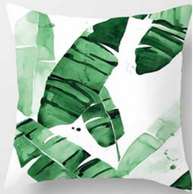 Tropical Plants Green Leaves Monstera Cushion Covers Hibiscus Flower Cushion Cover Decorative Beige Linen Pillow Case
