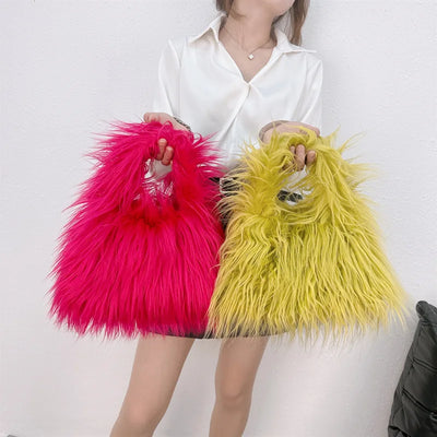 Fashion Faux Fur Women Shoulder Bags Y2K Korean Fashion Plush Handbags Luxury Tote Soft Warm Winter Hairy Purse