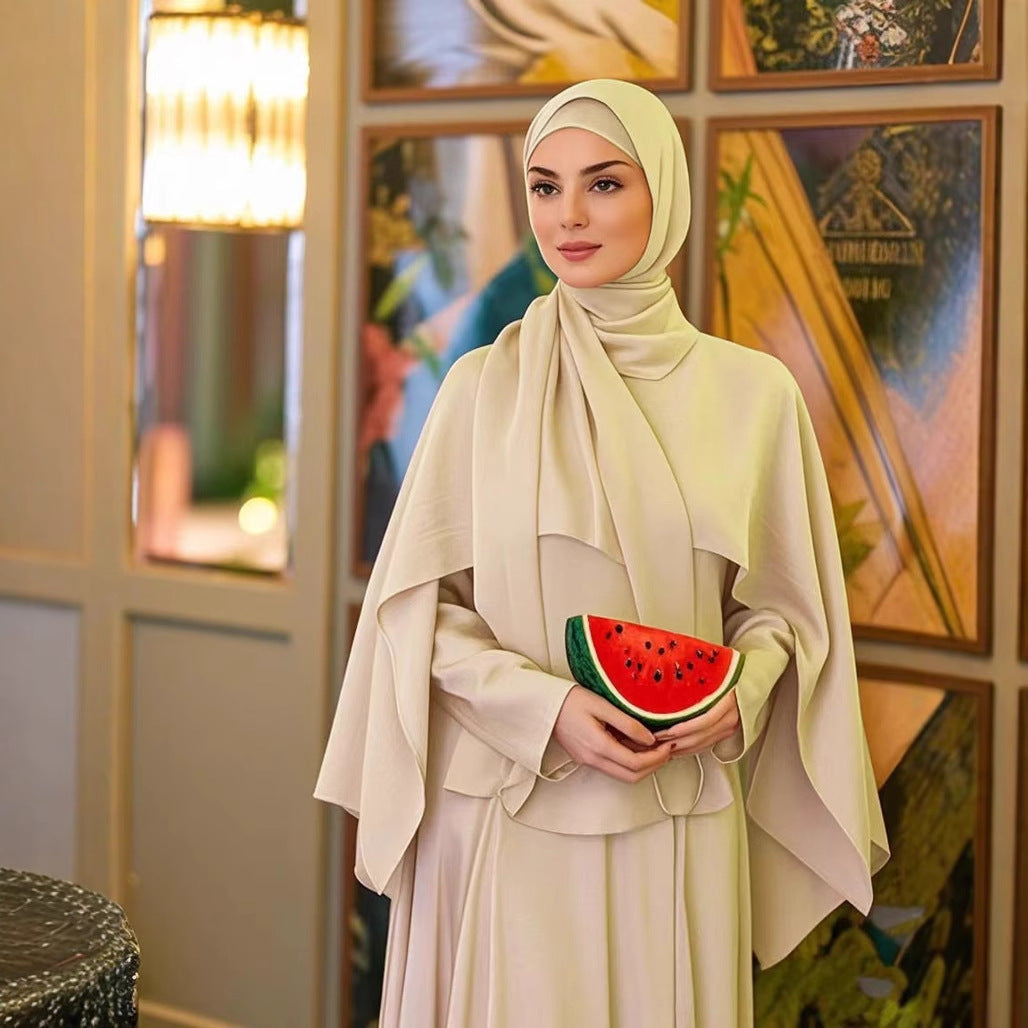 Elegant Fitted Waist Long Robe Cape Two-Piece Set