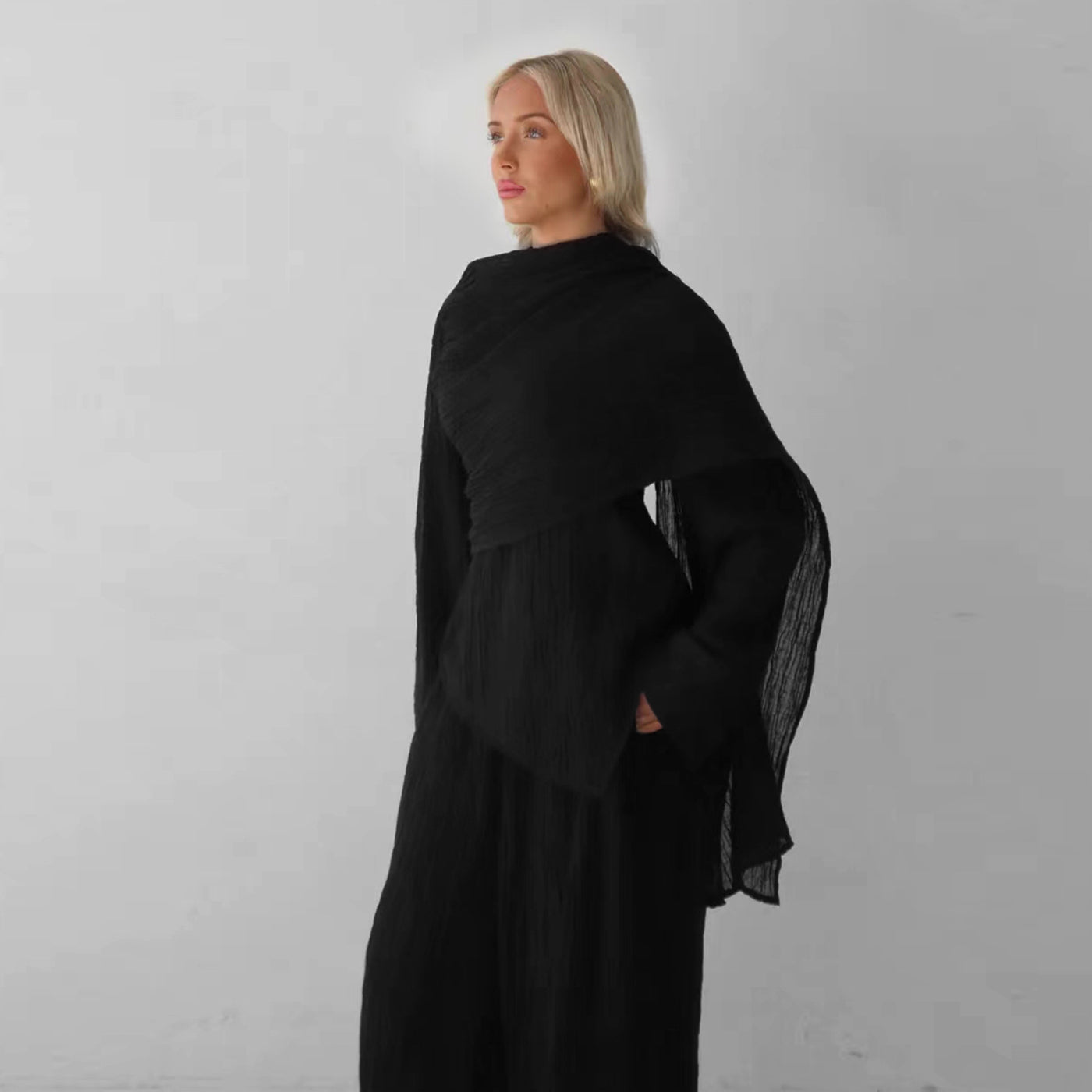 Loriya Solid Color Button-Down Cardigan and Pants Two-Piece Set