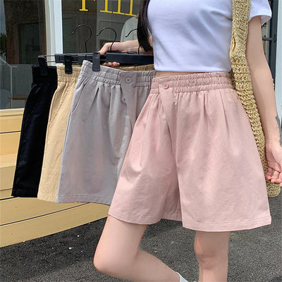 High-Waist Slimming Loose Wide-Leg Elastic Sports Pants Versatile Casual Plus-Size  Shorts Women Trendy