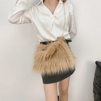 Fashion Faux Fur Women Shoulder Bags Y2K Korean Fashion Plush Handbags Luxury Tote Soft Warm Winter Hairy Purse