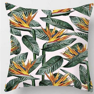Tropical Plants Green Leaves Monstera Cushion Covers Hibiscus Flower Cushion Cover Decorative Beige Linen Pillow Case