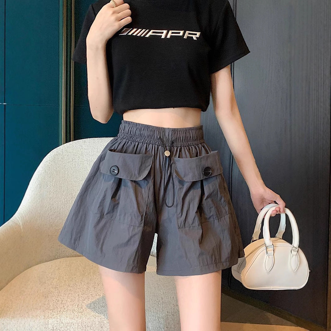 Double Pocket Casual Pants High Waist Workwear Shorts Women Loose Plus Size Straight Leg Shorts Live Streaming Spot Goods Wholesale