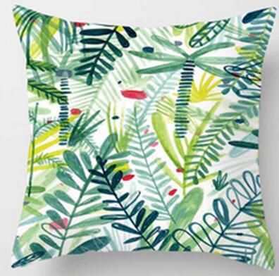 Tropical Plants Green Leaves Monstera Cushion Covers Hibiscus Flower Cushion Cover Decorative Beige Linen Pillow Case