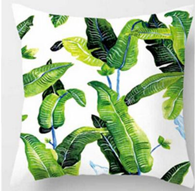 Tropical Plants Green Leaves Monstera Cushion Covers Hibiscus Flower Cushion Cover Decorative Beige Linen Pillow Case