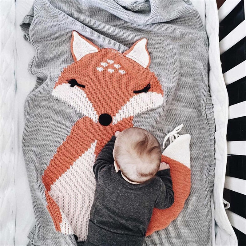 Baby Blanket Fox Animals Pattern Sleep Bag Soft Warm Wool Swaddle Kids Bath Towel Play Mat Decorative blankets 73x110cm