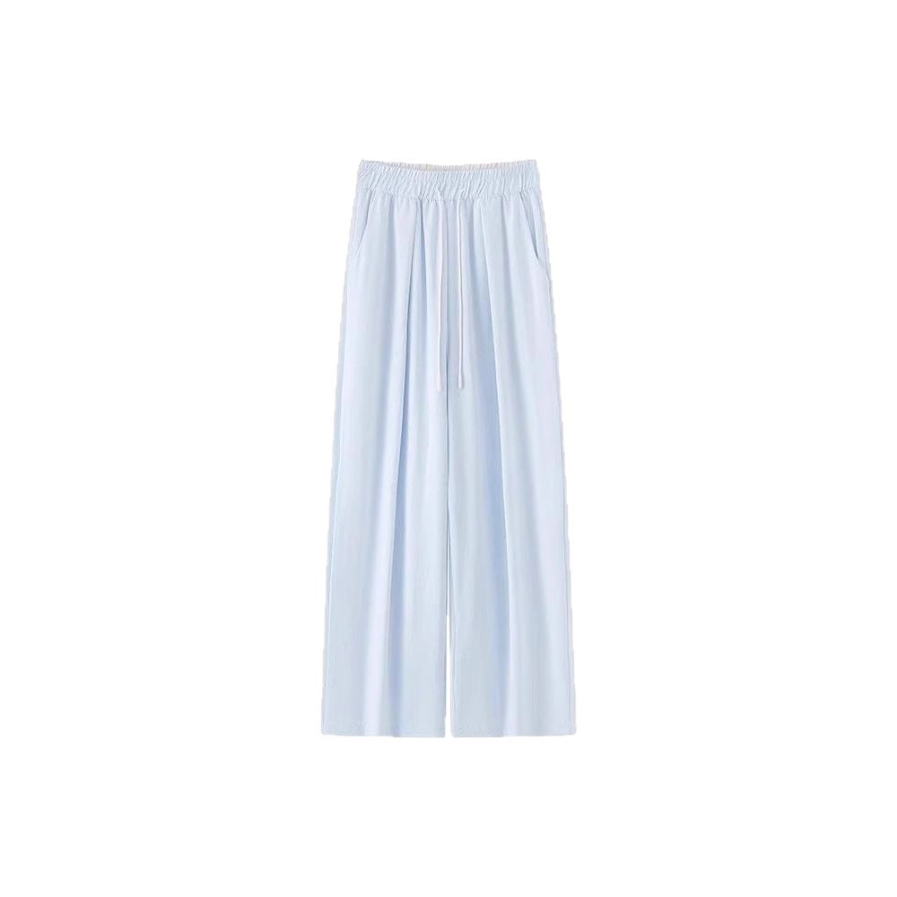 Creamy Wind Casual Cloud Pants Women Loose High Waist Drawstring Wide Leg Trousers Straight Floor-Length Pants