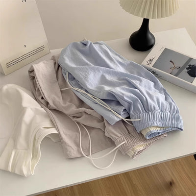 Creamy Wind Casual Cloud Pants Women Loose High Waist Drawstring Wide Leg Trousers Straight Floor-Length Pants