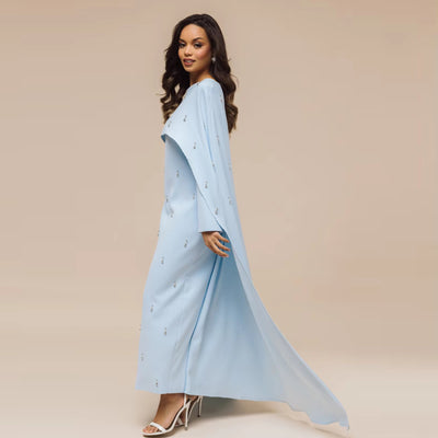 Solid Beaded Dress with Fake Two-Piece Set