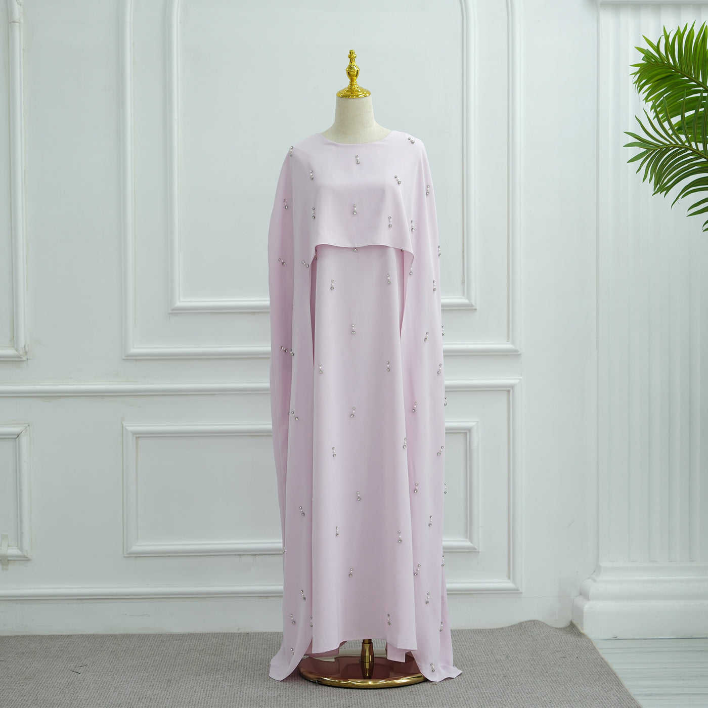 Solid Beaded Dress with Fake Two-Piece Set