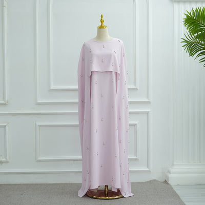 Solid Beaded Dress with Fake Two-Piece Set