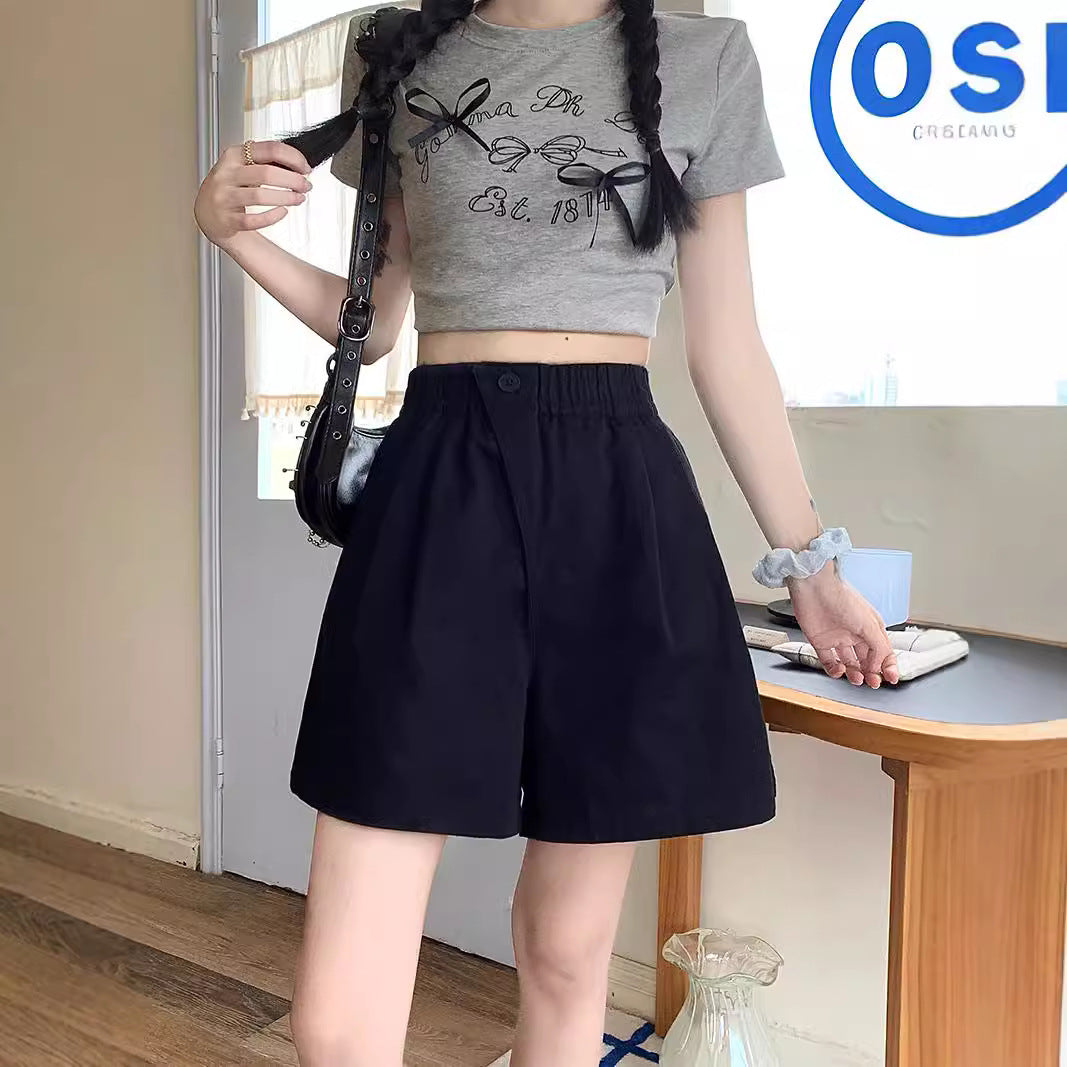 High-Waist Slimming Loose Wide-Leg Elastic Sports Pants Versatile Casual Plus-Size  Shorts Women Trendy