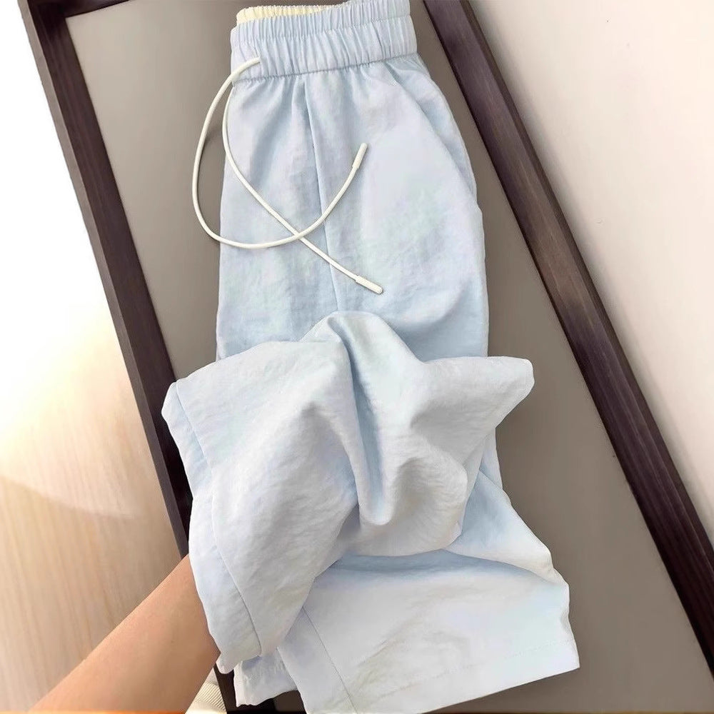 Creamy Wind Casual Cloud Pants Women Loose High Waist Drawstring Wide Leg Trousers Straight Floor-Length Pants