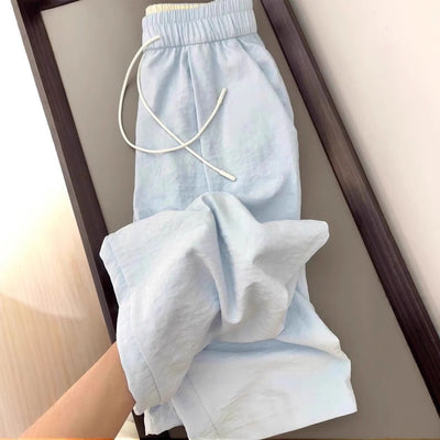 Creamy Wind Casual Cloud Pants Women Loose High Waist Drawstring Wide Leg Trousers Straight Floor-Length Pants