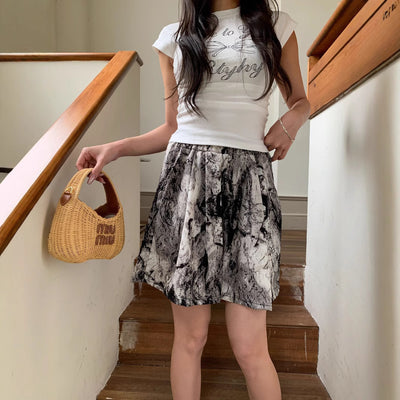 Chinese-style Tie-dye Printed Ink Painting Shorts Women's Loose Fit High Waist Elastic Waist Summer Thin Casual Pants