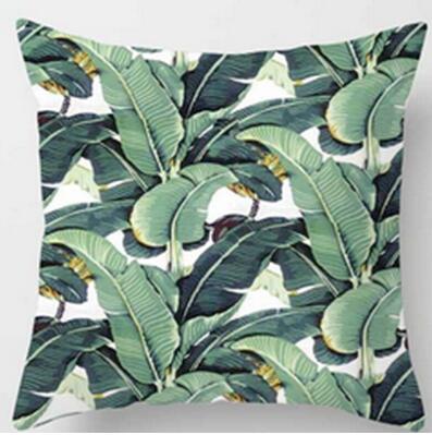 Tropical Plants Green Leaves Monstera Cushion Covers Hibiscus Flower Cushion Cover Decorative Beige Linen Pillow Case