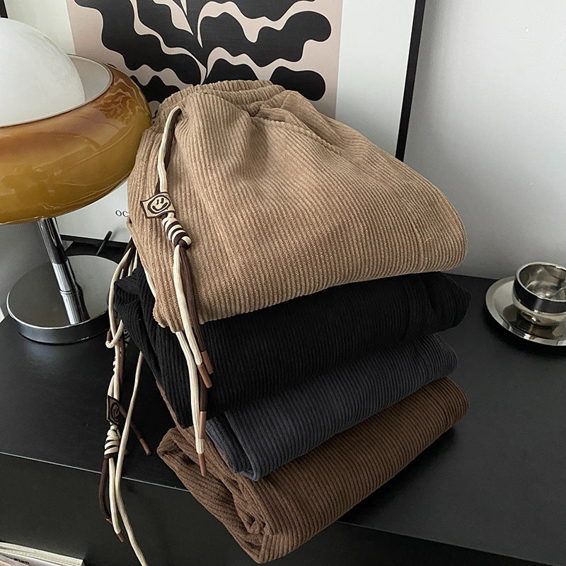 Velvet Casual Trousers for Women High Waist Drawstring Cuffed Harem Long Pants