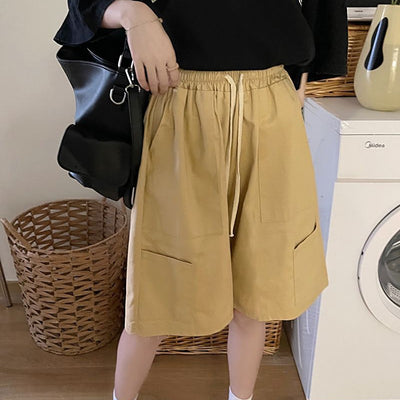 Workwear Wide-Leg Shorts Women Summer Pure Cotton Style High Street Loose Casual Plus Size Versatile Capri Pants