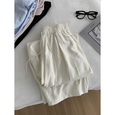 Creamy Wind Casual Cloud Pants Women Loose High Waist Drawstring Wide Leg Trousers Straight Floor-Length Pants