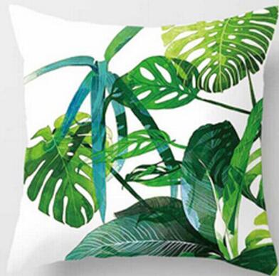 Tropical Plants Green Leaves Monstera Cushion Covers Hibiscus Flower Cushion Cover Decorative Beige Linen Pillow Case