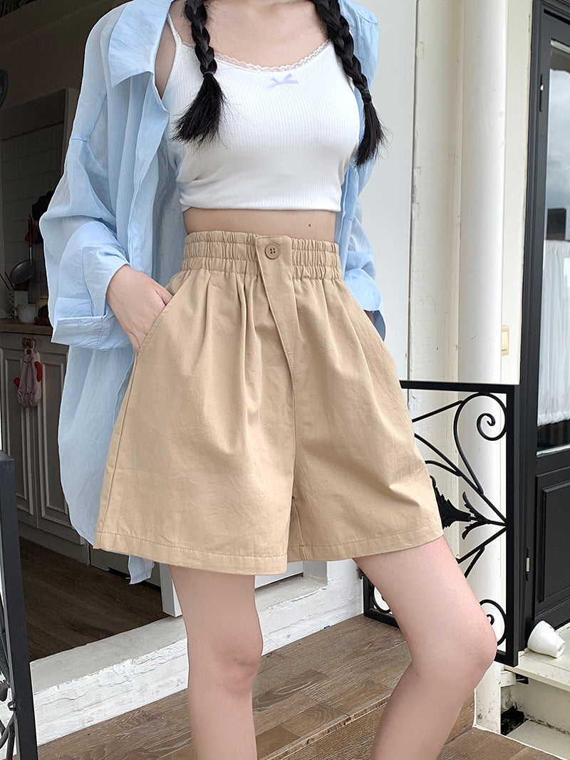 High-Waist Slimming Loose Wide-Leg Elastic Sports Pants Versatile Casual Plus-Size  Shorts Women Trendy