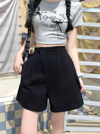 High-Waist Slimming Loose Wide-Leg Elastic Sports Pants Versatile Casual Plus-Size  Shorts Women Trendy