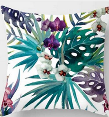 Tropical Plants Green Leaves Monstera Cushion Covers Hibiscus Flower Cushion Cover Decorative Beige Linen Pillow Case