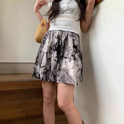 Chinese-style Tie-dye Printed Ink Painting Shorts Women's Loose Fit High Waist Elastic Waist Summer Thin Casual Pants