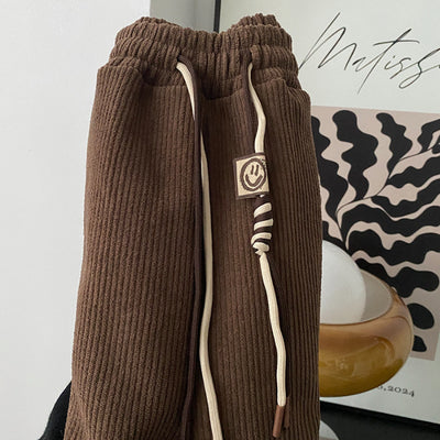 Velvet Casual Trousers for Women High Waist Drawstring Cuffed Harem Long Pants