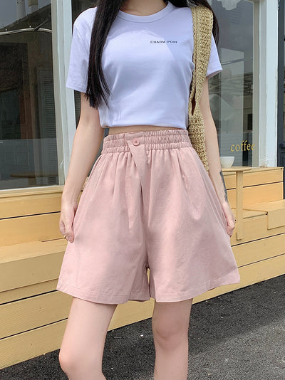 High-Waist Slimming Loose Wide-Leg Elastic Sports Pants Versatile Casual Plus-Size  Shorts Women Trendy