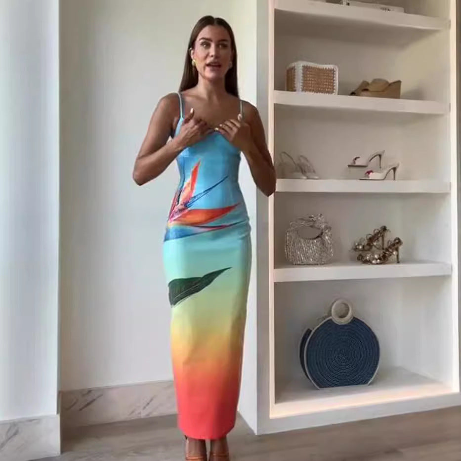 New Arrival Strapless Sequin Print Dress INS Casual Party Slit Dress
