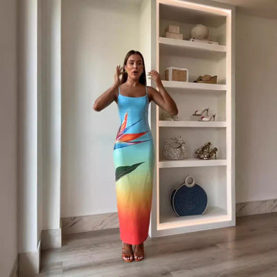 New Arrival Strapless Sequin Print Dress INS Casual Party Slit Dress