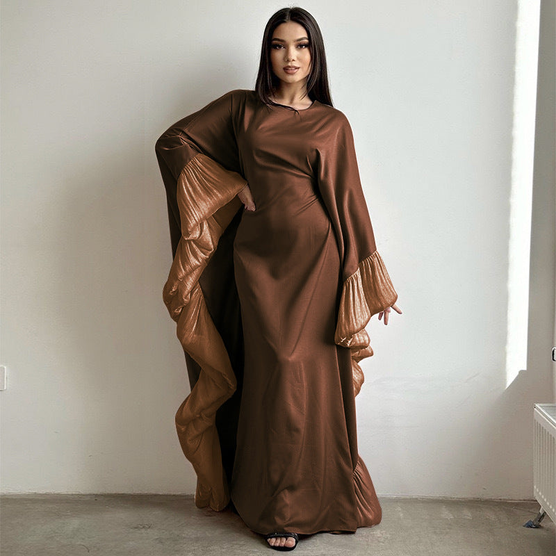Loriya Heavywork Splicing Lace Sleeve Long Robe