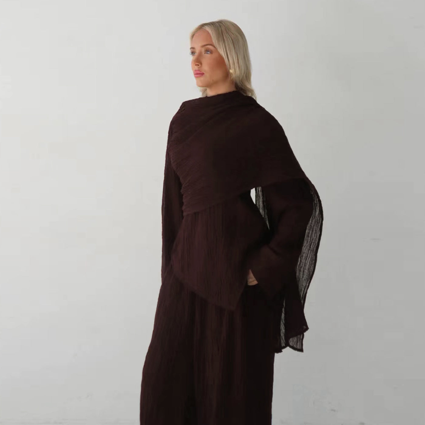 Loriya Solid Color Button-Down Cardigan and Pants Two-Piece Set
