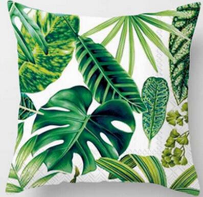 Tropical Plants Green Leaves Monstera Cushion Covers Hibiscus Flower Cushion Cover Decorative Beige Linen Pillow Case