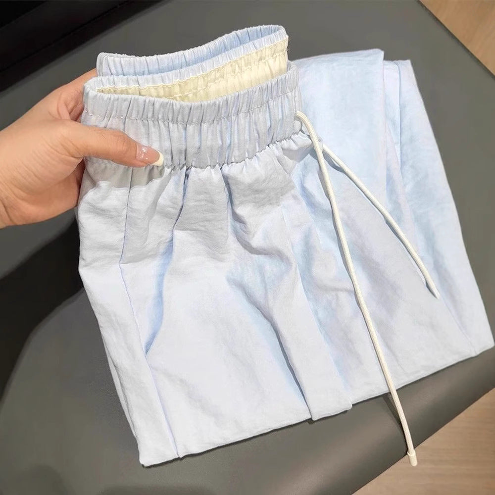 Creamy Wind Casual Cloud Pants Women Loose High Waist Drawstring Wide Leg Trousers Straight Floor-Length Pants