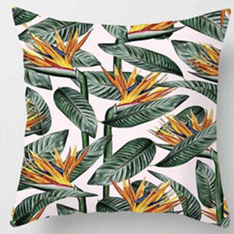 Tropical Plants Green Leaves Monstera Cushion Covers Hibiscus Flower Cushion Cover Decorative Beige Linen Pillow Case