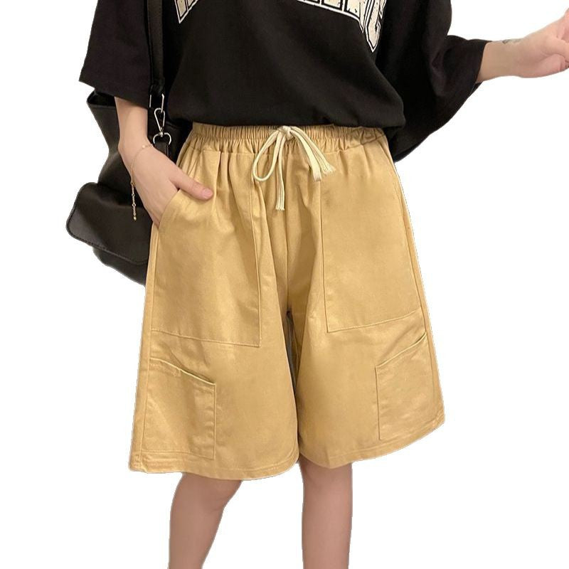 Workwear Wide-Leg Shorts Women Summer Pure Cotton Style High Street Loose Casual Plus Size Versatile Capri Pants