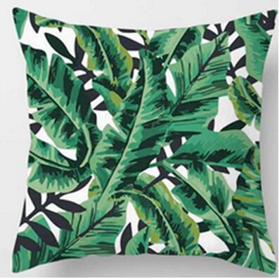 Tropical Plants Green Leaves Monstera Cushion Covers Hibiscus Flower Cushion Cover Decorative Beige Linen Pillow Case
