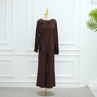 Loriya Solid Color Button-Down Cardigan and Pants Two-Piece Set