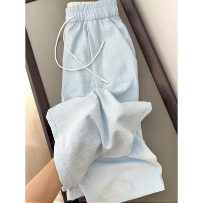Creamy Wind Casual Cloud Pants Women Loose High Waist Drawstring Wide Leg Trousers Straight Floor-Length Pants