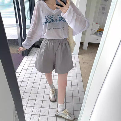High-Waist Slimming Loose Wide-Leg Elastic Sports Pants Versatile Casual Plus-Size  Shorts Women Trendy