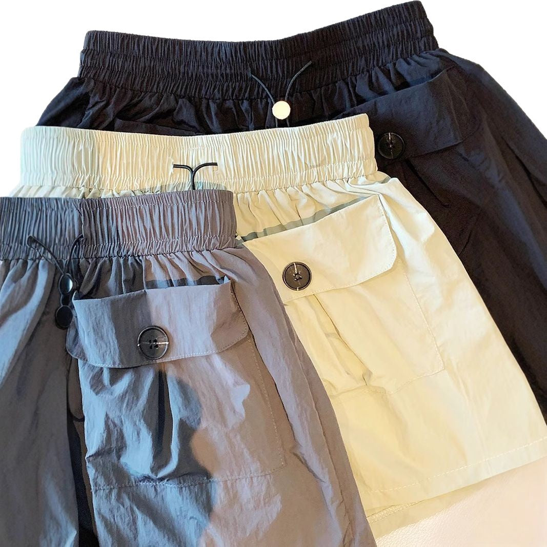 Double Pocket Casual Pants High Waist Workwear Shorts Women Loose Plus Size Straight Leg Shorts Live Streaming Spot Goods Wholesale