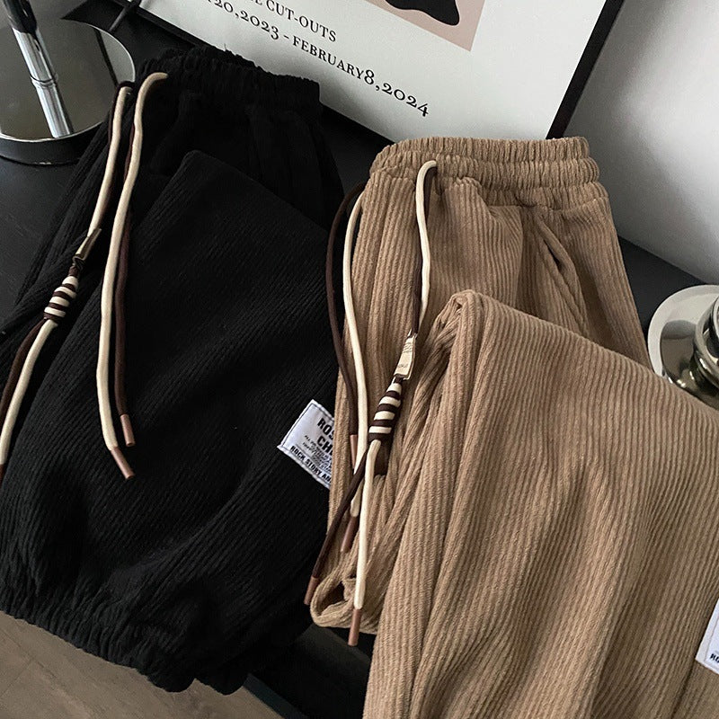 Velvet Casual Trousers for Women High Waist Drawstring Cuffed Harem Long Pants