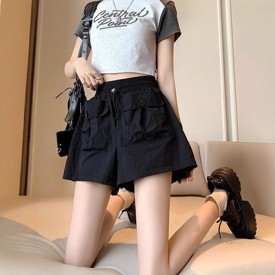 Double Pocket Casual Pants High Waist Workwear Shorts Women Loose Plus Size Straight Leg Shorts Live Streaming Spot Goods Wholesale