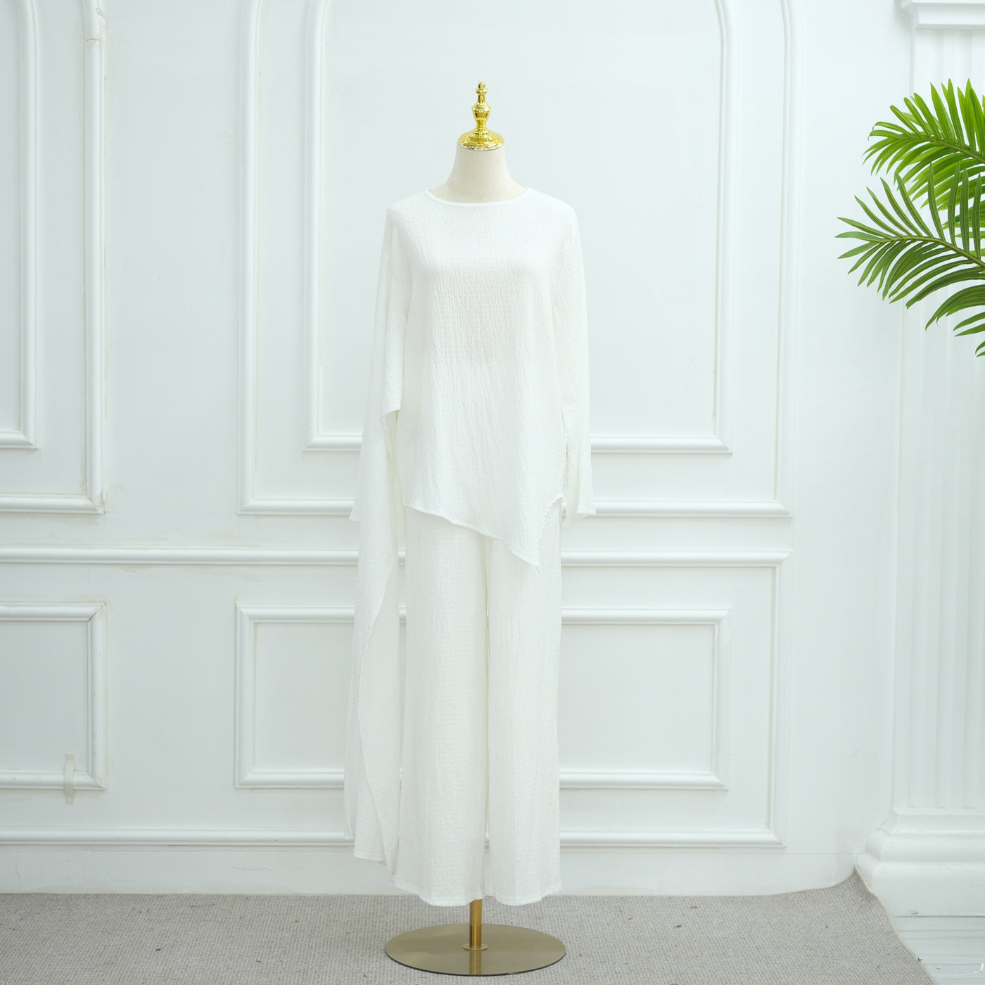Loriya Solid Color Button-Down Cardigan and Pants Two-Piece Set